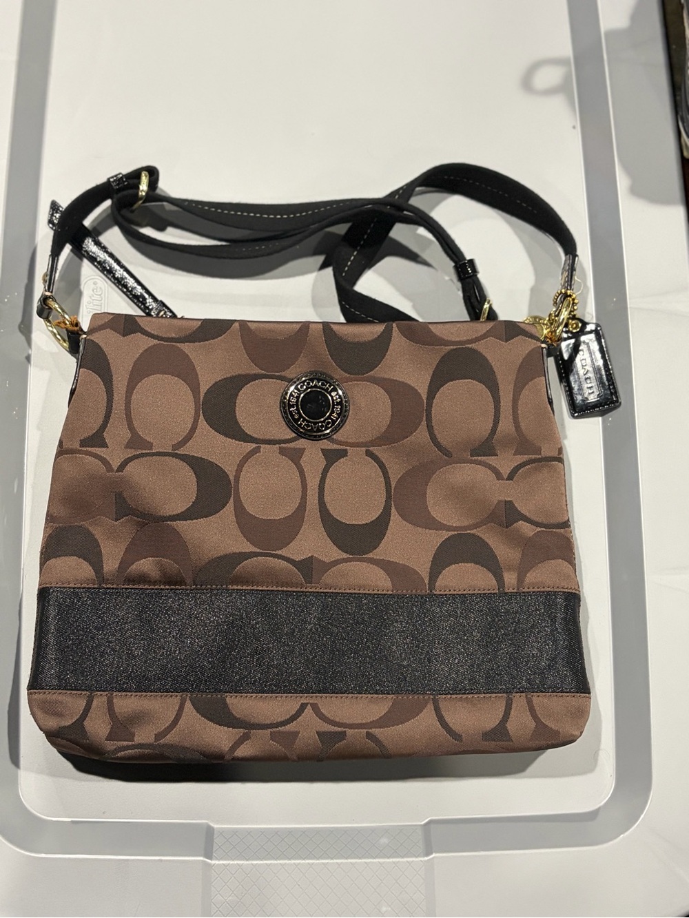 Coach Brown Signature Logo Crossbody Bag with Black adjustable Strap